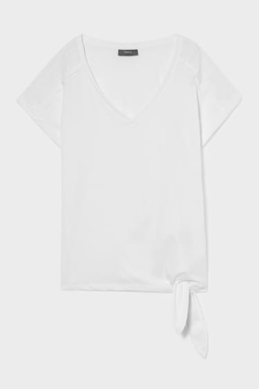 Dames - T-shirt met geknoopt detail - wit