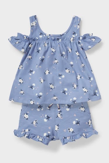 Dětské - Souprava - top a šortky - s květinovým vzorem - 2dílná - modrá