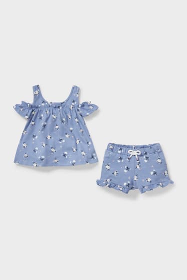 Dětské - Souprava - top a šortky - s květinovým vzorem - 2dílná - modrá