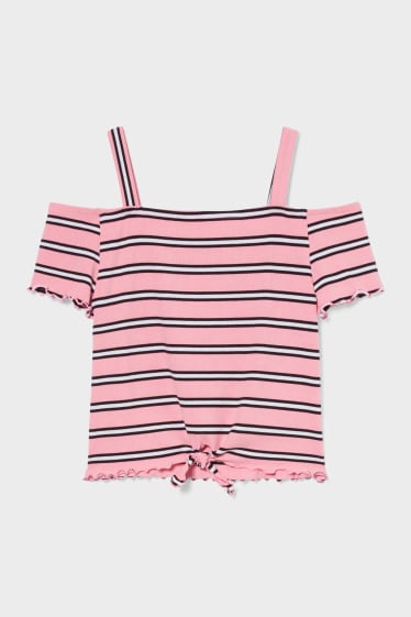Kinderen - T-shirt met geknoopt detail - biokatoen - gestreept - roze