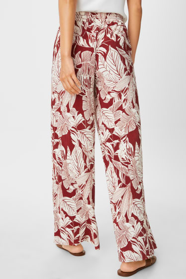Mujer - Pantalón de tela - palazzo - plisado - blanco / rojo