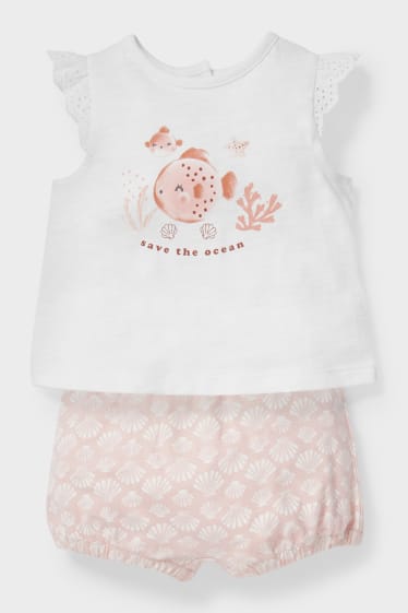 Babys - Baby-Outfit - 2 teilig - weiß / rosa