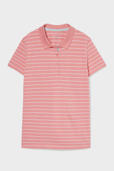 Women - Basic polo shirt - striped - salmon