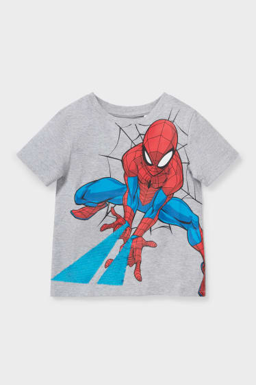 Kinder - Spider-Man - Kurzarmshirt - Glanz-Effekt - hellgrau-melange