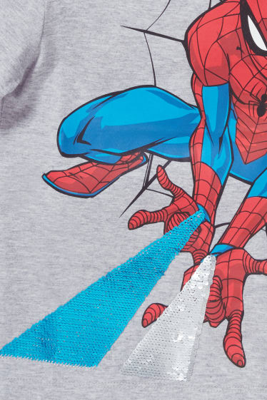 Kinder - Spider-Man - Kurzarmshirt - Glanz-Effekt - hellgrau-melange