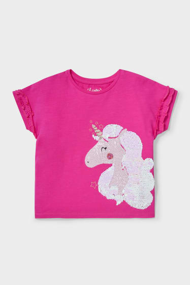 Bambini - Unicorno - maglia a maniche corte - effetto brillante - fucsia