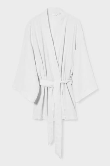 Donna - Kimono - misto lino - a righe - bianco / grigio