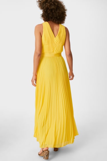 Damen - Column Kleid - festlich - plissiert - gelb