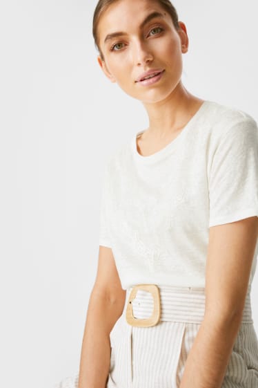 Donna - T-shirt di lino - bianco crema