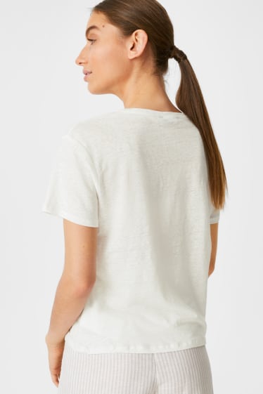 Kobiety - T-shirt z lnu - kremowobiały