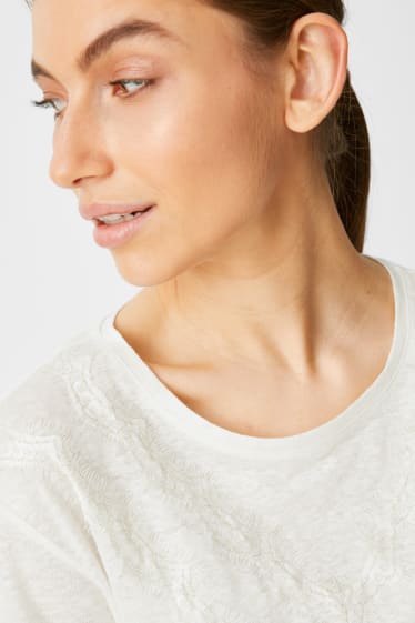 Women - Linen T-shirt - cremewhite