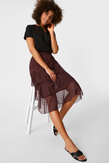 Women - Chiffon skirt - dark red