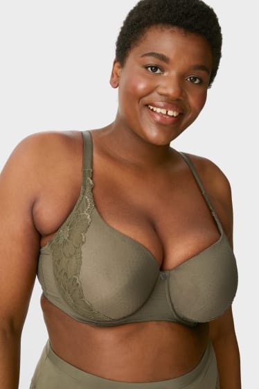 Donna - Reggiseno con ferretti - FULL COVERAGE - coppe grandi - imbottito - verde scuro