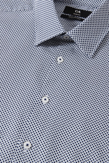 Heren - Business-overhemd - slim fit - kent - donkerblauw / wit