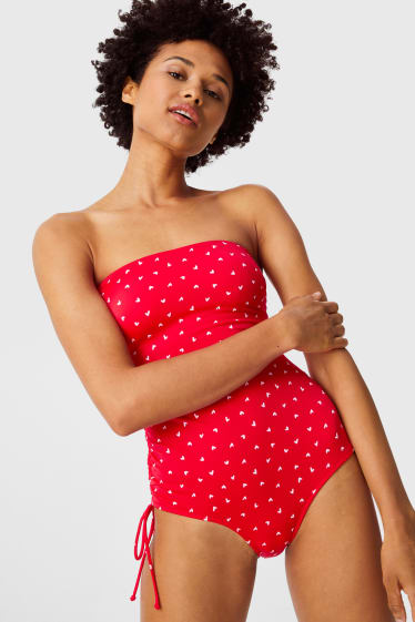 Women - Swimsuit with gathers - padded - red