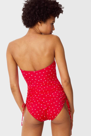 Women - Swimsuit with gathers - padded - red