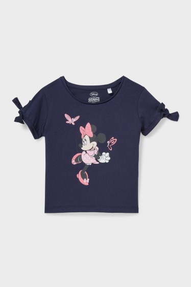 Kinder - Minnie Maus - Kurzarmshirt mit Knotendetails - dunkelblau