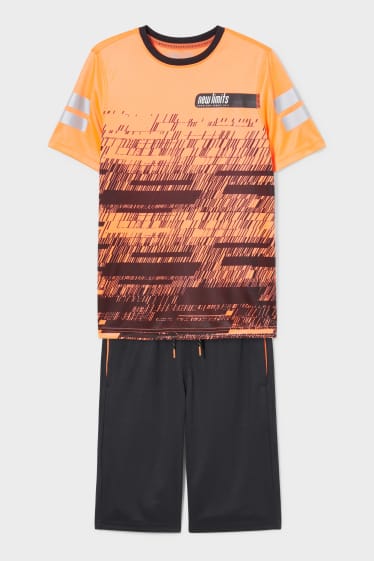 Children - Set - short sleeve T-shirt and bermudas - 2 piece - orange / black