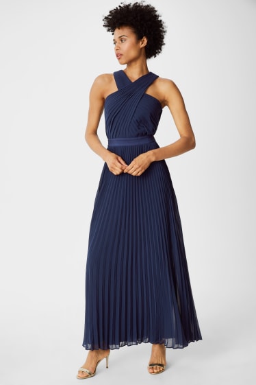 Damen - Column Kleid - festlich - plissiert - dunkelblau