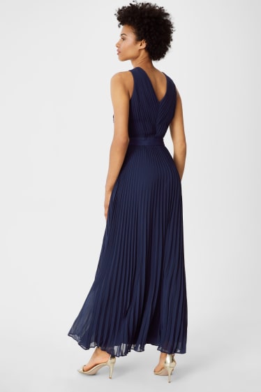 Women - Column dress - formal - pleated - dark blue
