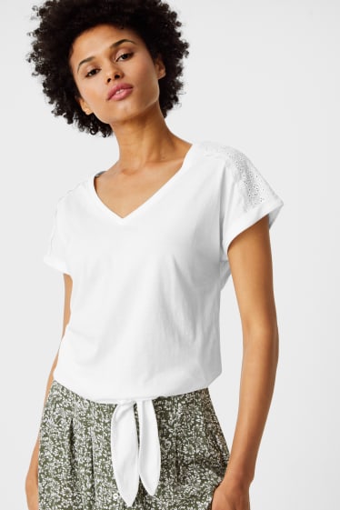 Damen - T-Shirt mit Knotendetail - weiß