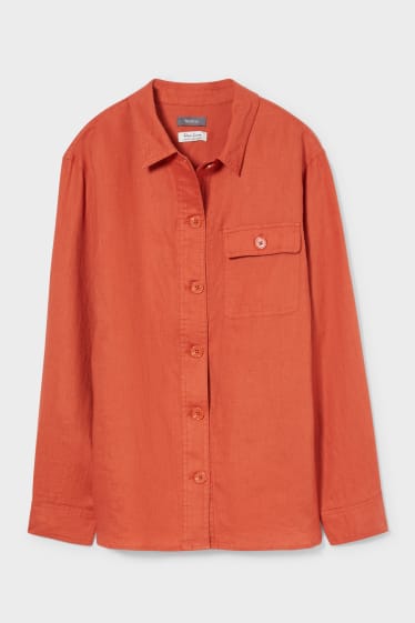 Women - Linen shacket - dark orange