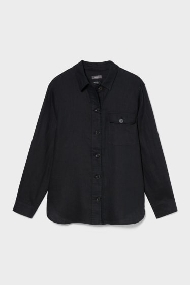 Dámské - Lněná košilová bunda - černá