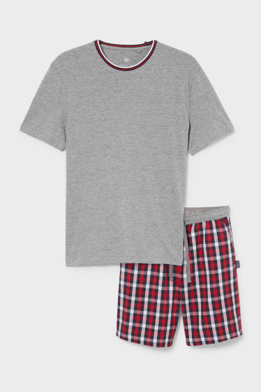 Heren - Pyjama - rood / grijs