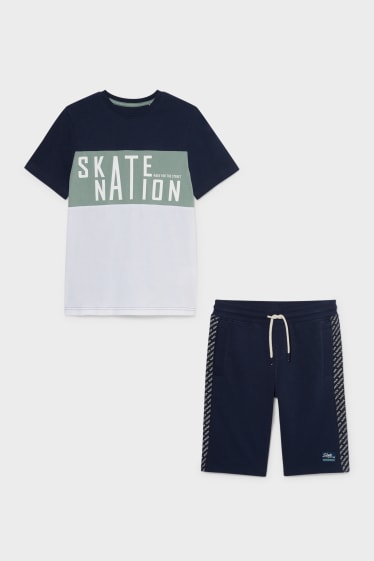 Children - Set - short sleeve T-shirt and sweat shorts - 2 piece - dark blue