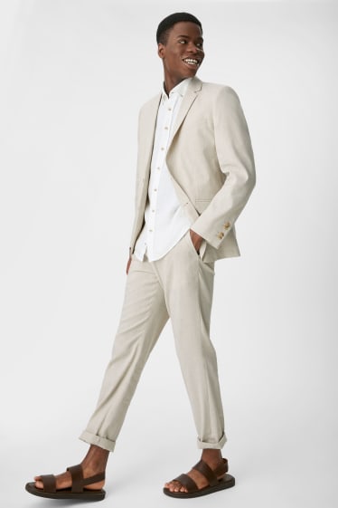 Pánské - Oblekové sako - slim fit - stretch - iněná směs - krémové barvy