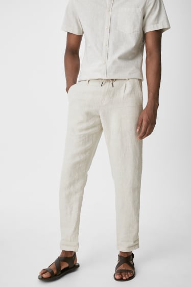Pánské - Lněné kalhoty Chino - krémové barvy