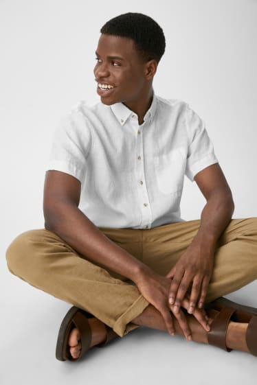 Men - Linen Shirt - regular fit - button-down collar - white