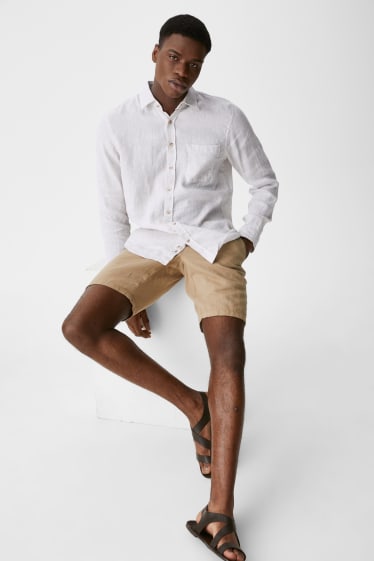 Men - Shirt - Regular Fit - Kent Collar - Linen Blend - light gray