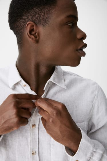Heren - Overhemd - Regular Fit - Kent - gemengd linnen - lichtgrijs