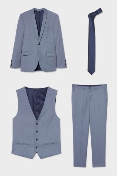 Mężczyźni - Garnitur z krawatem - regular fit - strecz - 4 części - niebieski