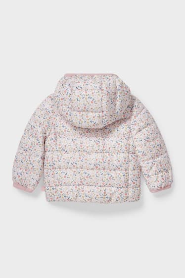 Bebeluși - Jachetă matlasată cu glugă bebeluși - cu flori - alb / roz