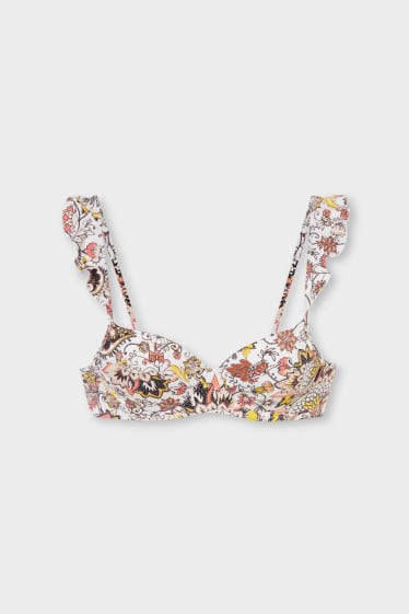 Women - Underwired bikini top - padded - floral - white / beige