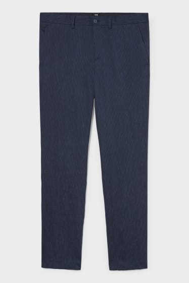 Pánské - Oblekové kalhoty - lněná směs - pruhované - tmavomodrá