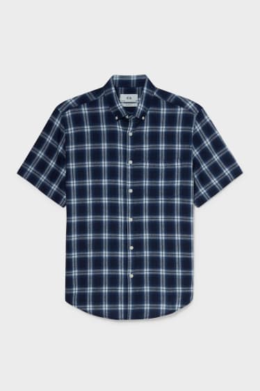 Hommes - Chemise - slim fit - col button down - lin mélangé - rayée - bleu foncé