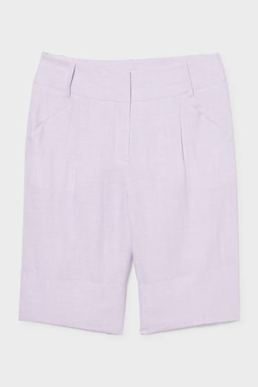 Women - Linen bermudas - lilac