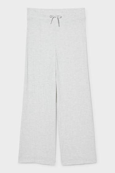Kobiety - Spodnie z materiału z linii - jasnoszary-melanż