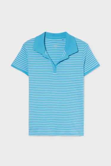 Damen - Basic-Poloshirt - gestreift - blau / weiss