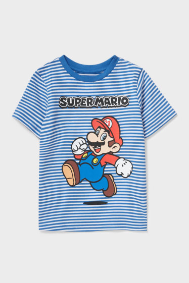 Children - Super Mario - short sleeve T-shirt - striped - blue / white
