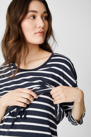 Women - Nursing dress - striped - dark blue