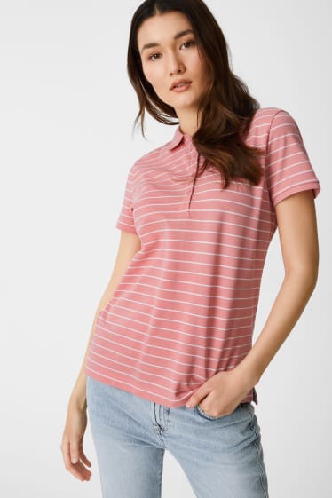 Women - Basic polo shirt - striped - salmon