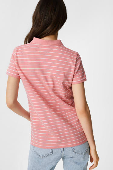 Women - Basic polo shirt - striped - salmon