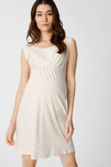 Women - Nursing nightdress  - floral - creme