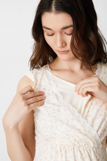 Femmes - Chemise de nuit d'allaitement - à fleurs - crème