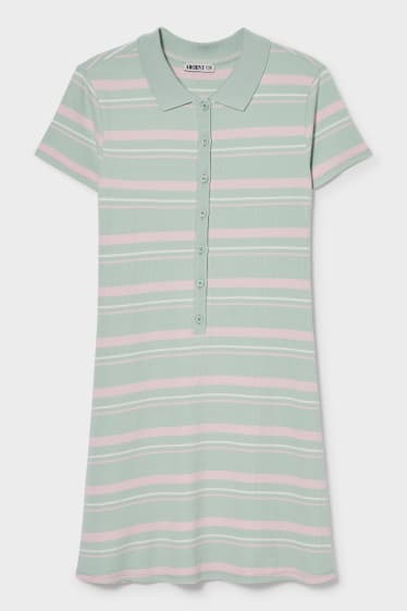 Damen - Polo-Kleid - gestreift - grün / rosa