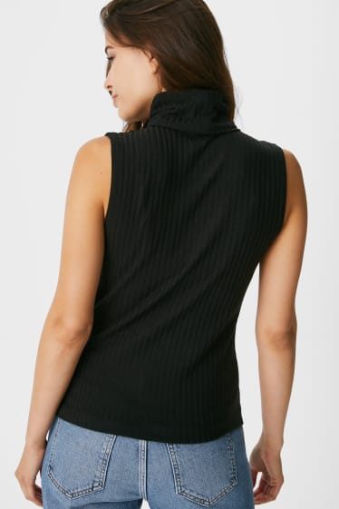 Women - Basic polo neck top - black